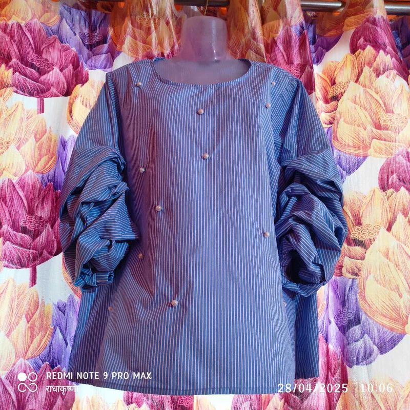Striped Pearl Detail Blouse