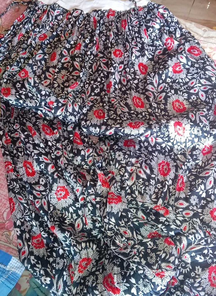 Floral Print Black Ethnic Skirt