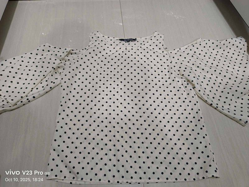 Polka Dot Cold Shoulder Top