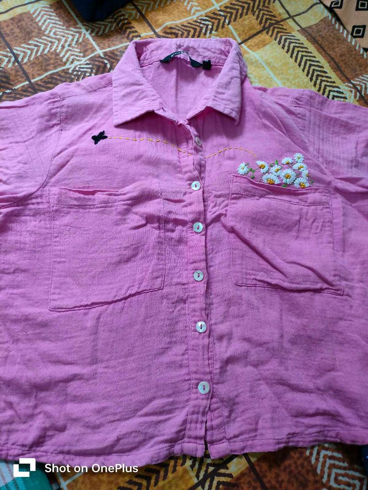 Pink Embroidery Women Shirt