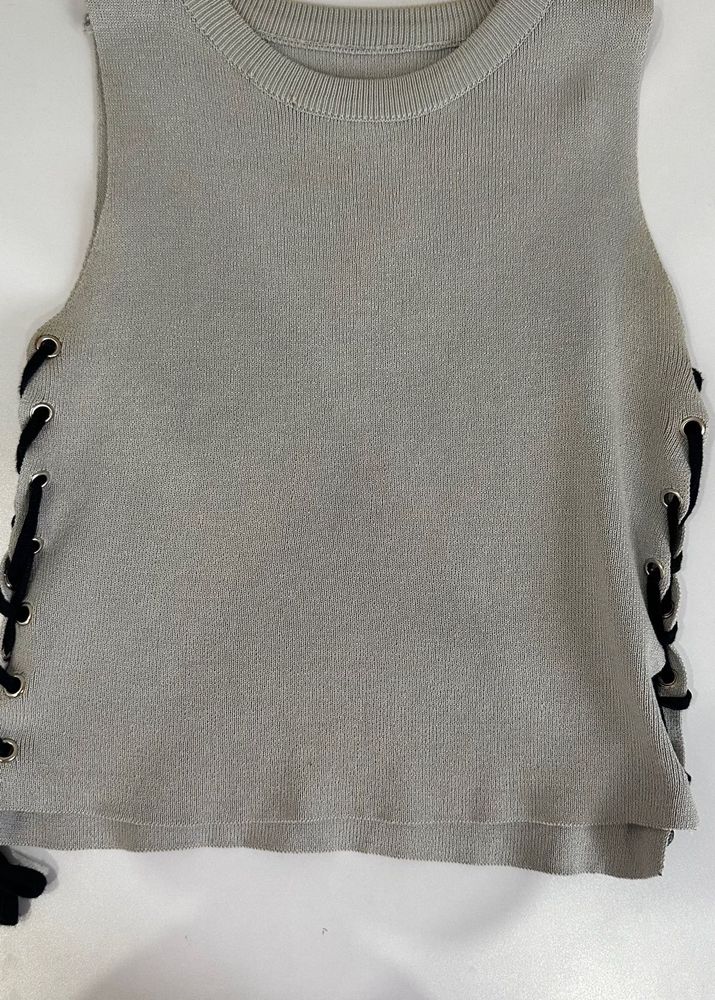Gray Sleeveless Knit Top