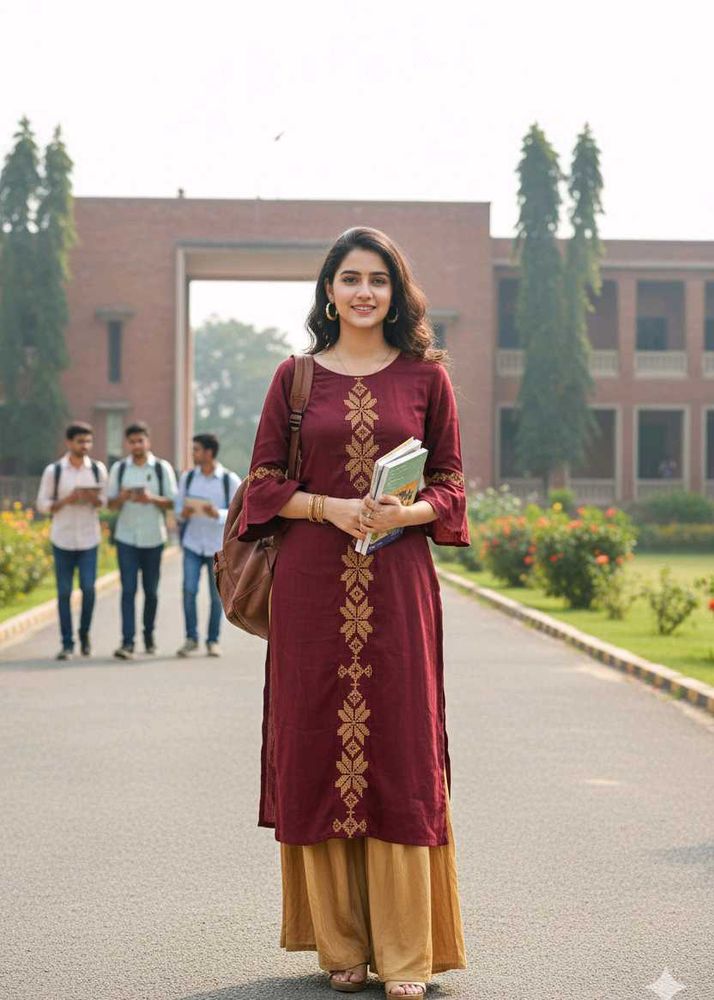 Maroon Embroidered Kurta