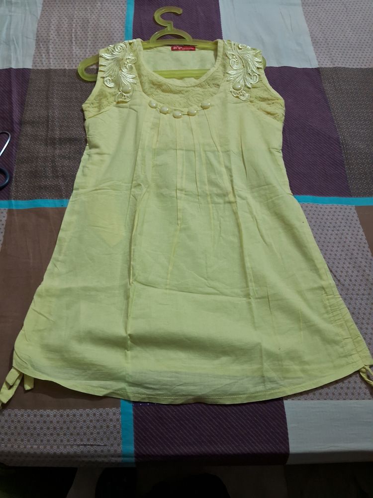 Branded Yellow Embroidered Cotton Tunic.Not Used