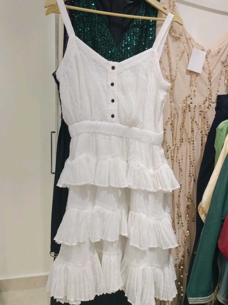 White Ruffle Layered Dress
