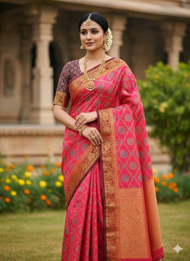 Elegant Pink Banarasi Saree