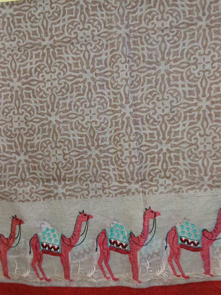 Camel Embroidered Scarf