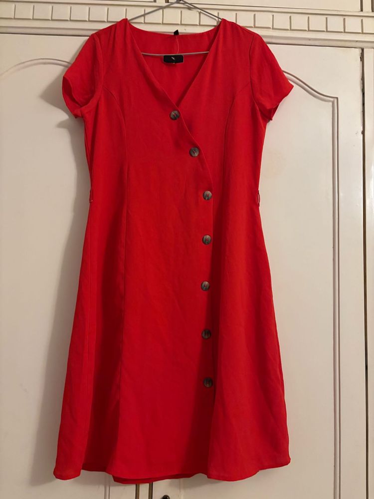 Chic Red Button-Down Dress