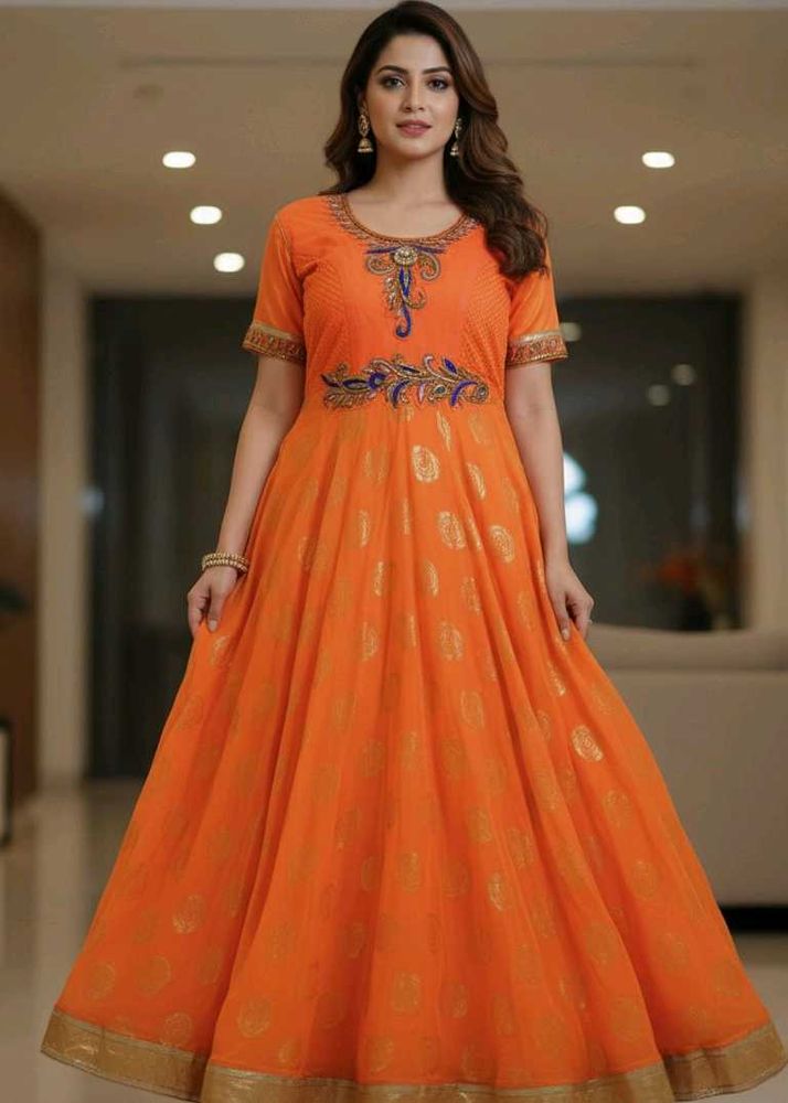 Elegant Orange Ethnic Gown