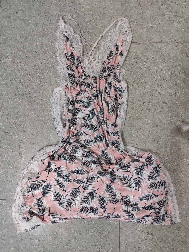 Pink Lacey Side Slitted Backless Dress
