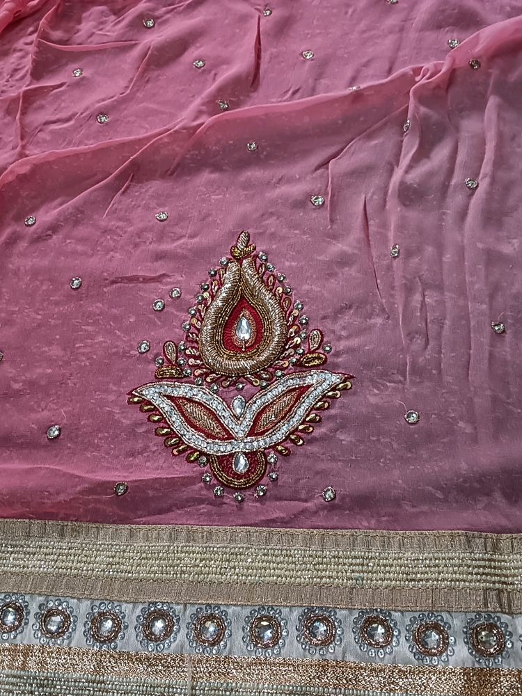 Pink Saree With Beautiful Work