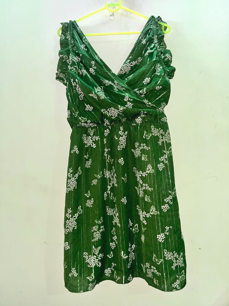 Green Butterfly Print Dress