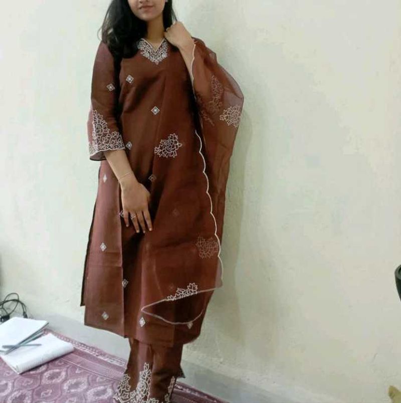 Elegant Brown Embroidered Salwar Suit