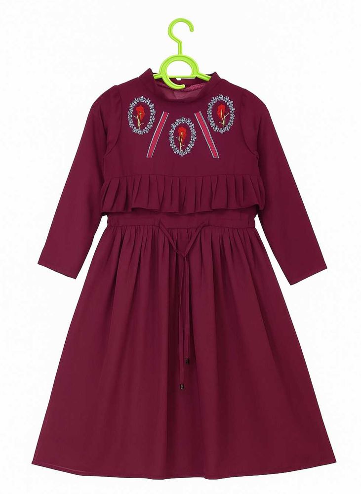 Girls’ Purple Floral Embroidered Dress/Kurti 💜