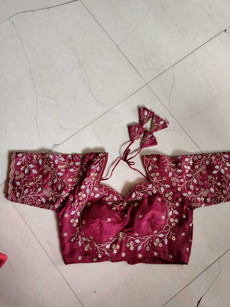 Embroidered Maroon Saree Blouse