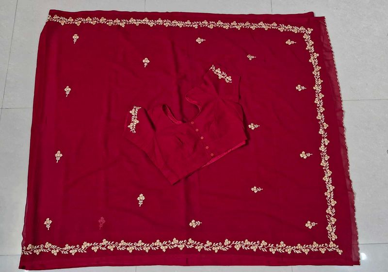 Elegant Red Embroidered Saree