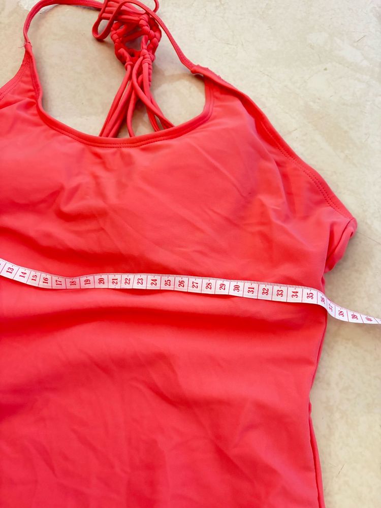 Coral Swim Top with Braided Straps