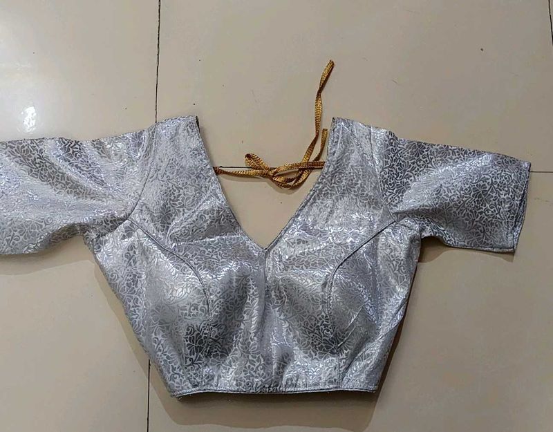 Banarasi silk Padded V Neck  Drawstring Blouse