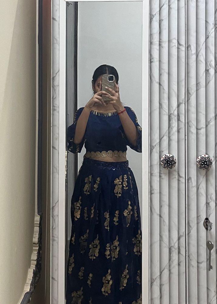 Elegant Blue Lehenga Choli Set with chunni