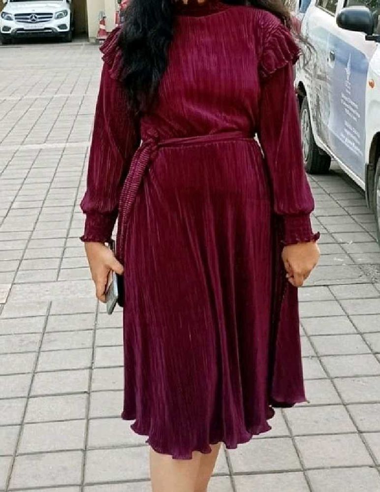 Elegant Pleated Midi Dress🎀🤌
