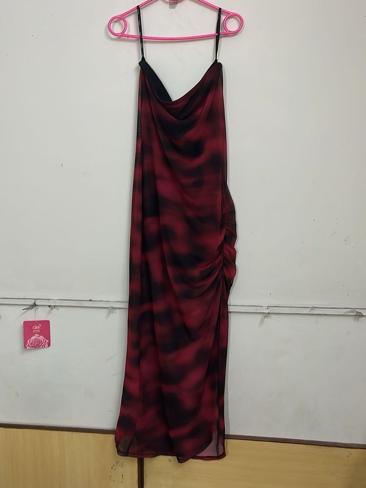 Red &amp; Black Tie-Dye Ruched Maxi Dress