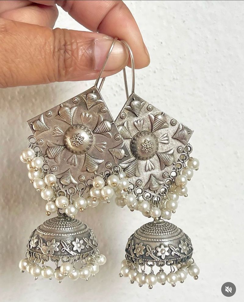 Premium Silver Replica Big Jhumka Earring