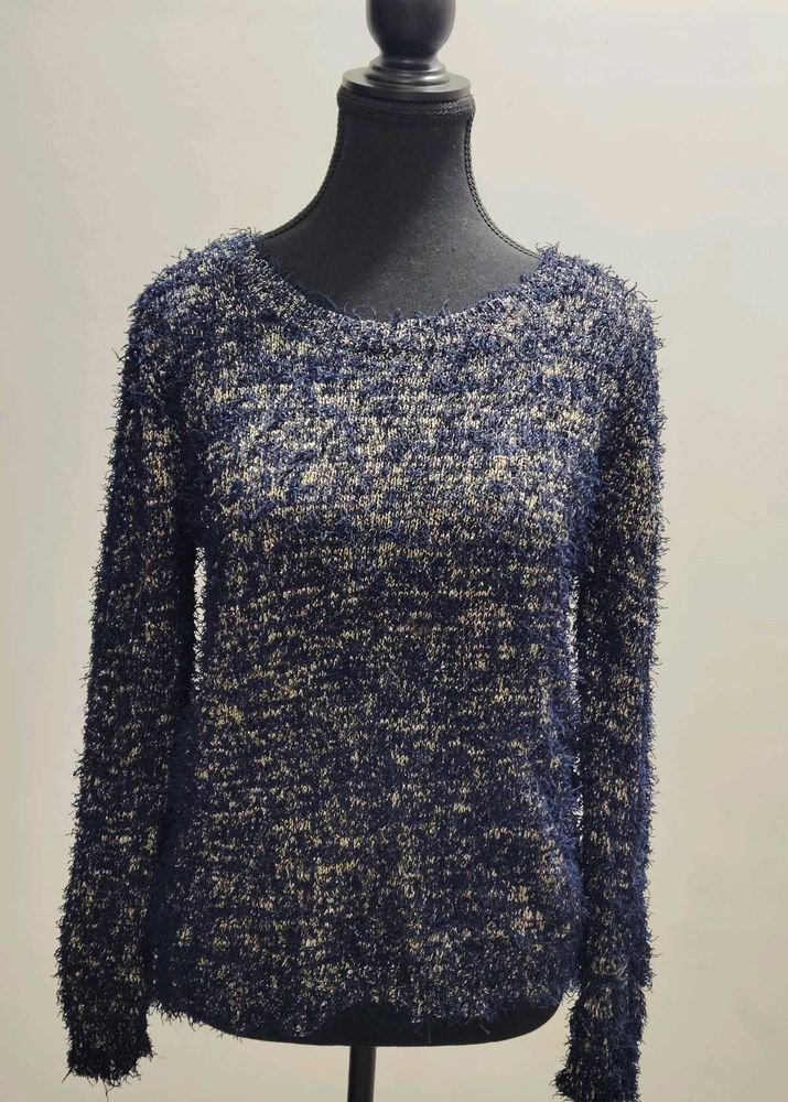 Blue Textured Knit Sweater