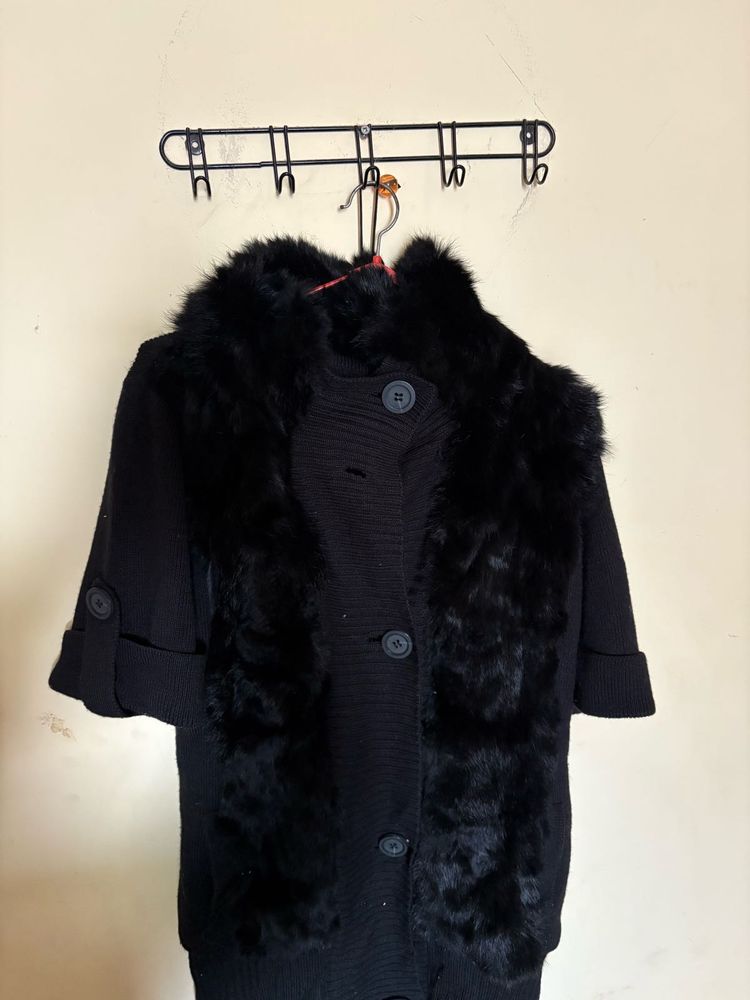 Elegant Black Fur Trim Coat