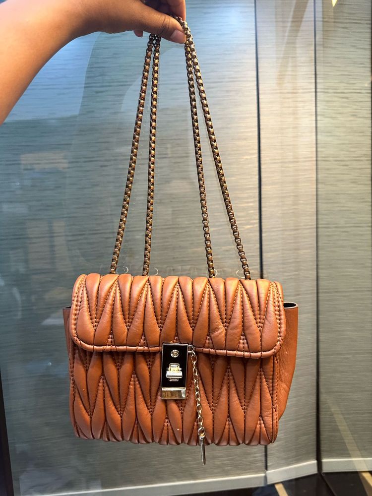 Brown Chain String Sling Bag