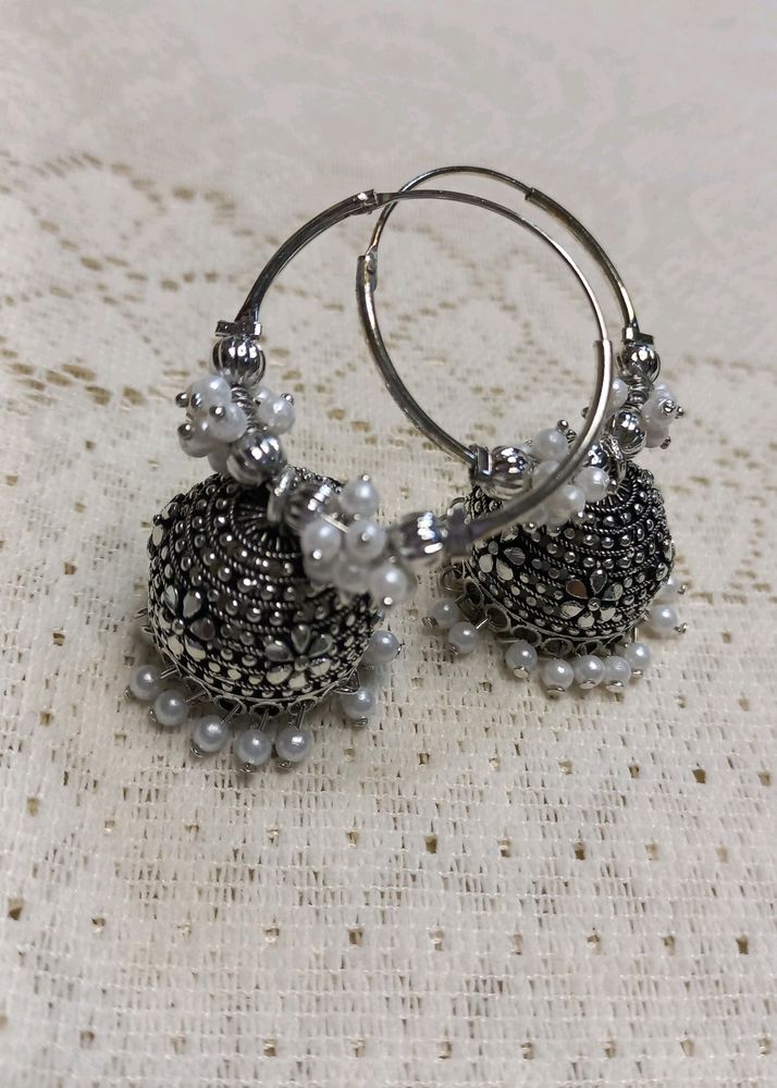 Silver Jhumka Hoop Earrings