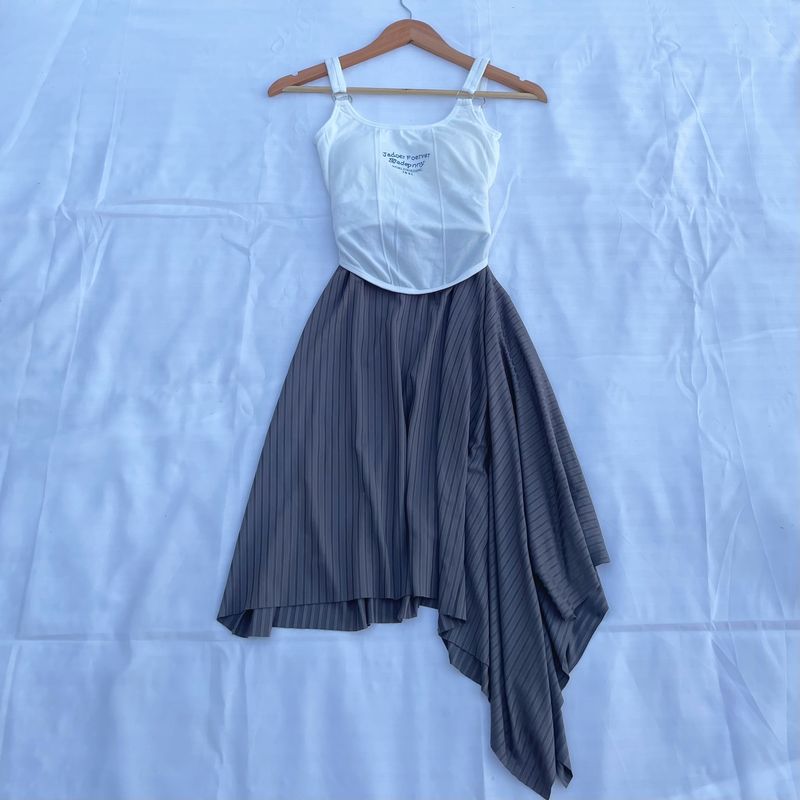 Y2K One Side Asymmetrical Grey Rib Pinterest Skirt