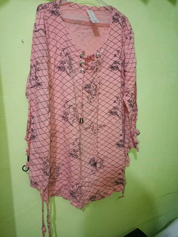 Pink Patterned Long Sleeve Top