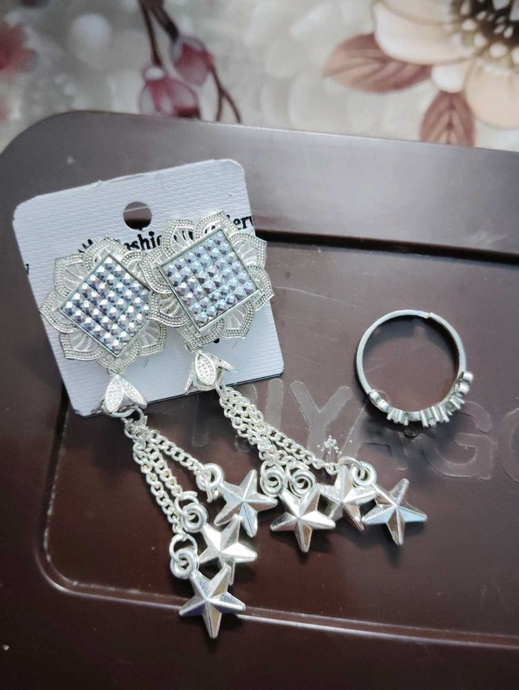 Silver Earrings &amp; Ring Set