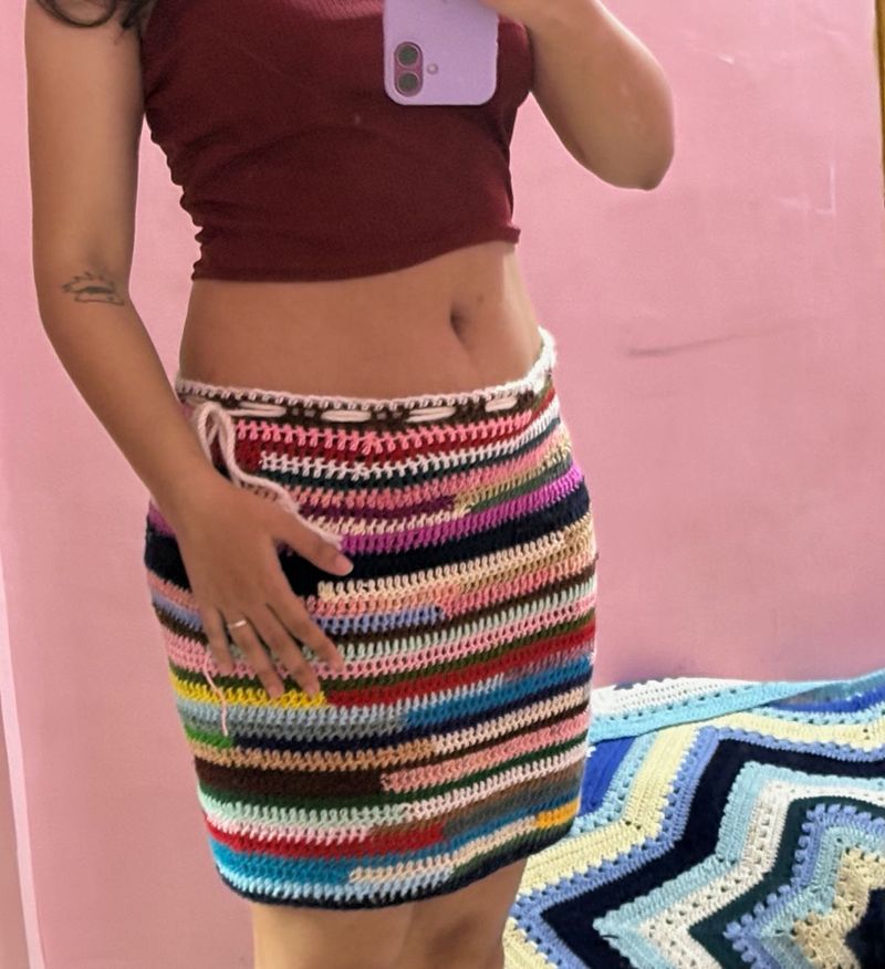 Multicolour Crochet Mini Skirt