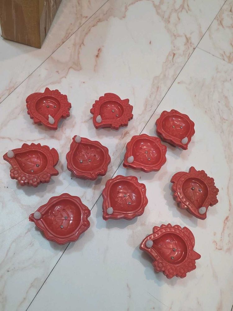 Red Clay Diya Set 10 pcs