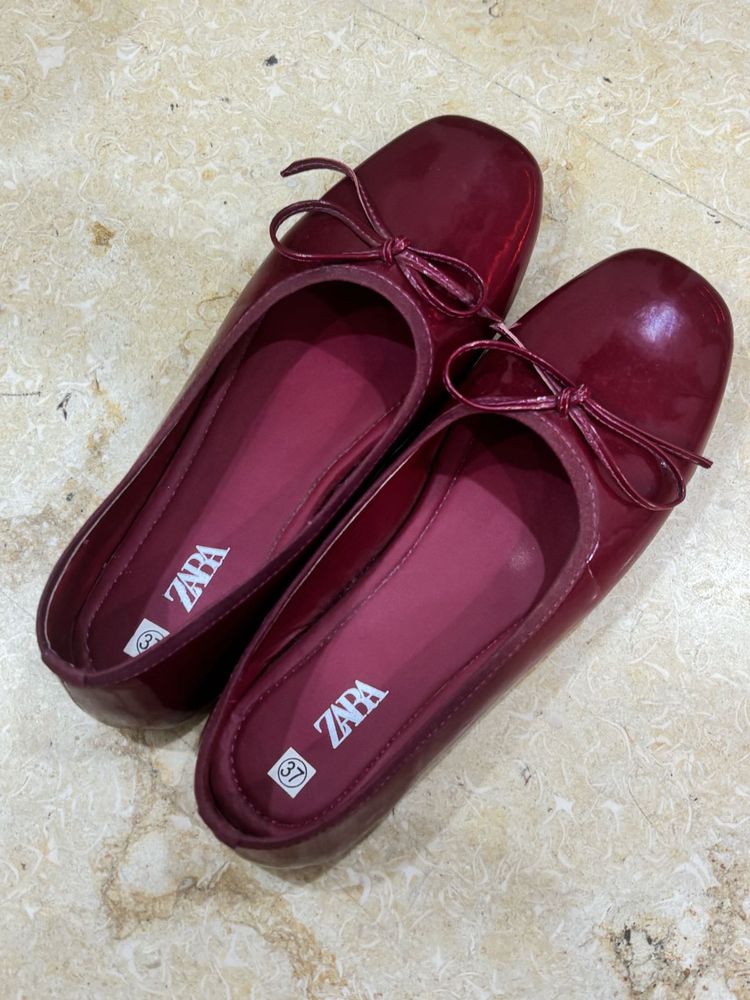 Zara Red Bow Ballet Flats