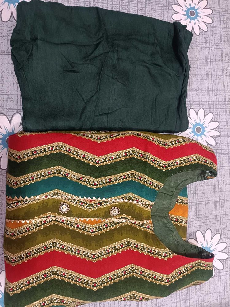 Colorful Zigzag Kurti Set Suit Salwar Dupatta