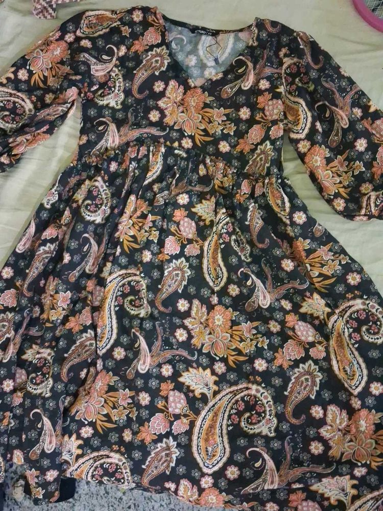 black Boho Paisley Print Dress
