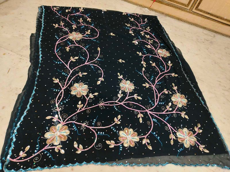 Full Unique Embroidery Work Black 🖤 Saree