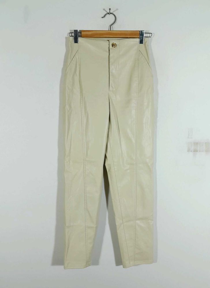 Vintage Cream Faux Leather Pants