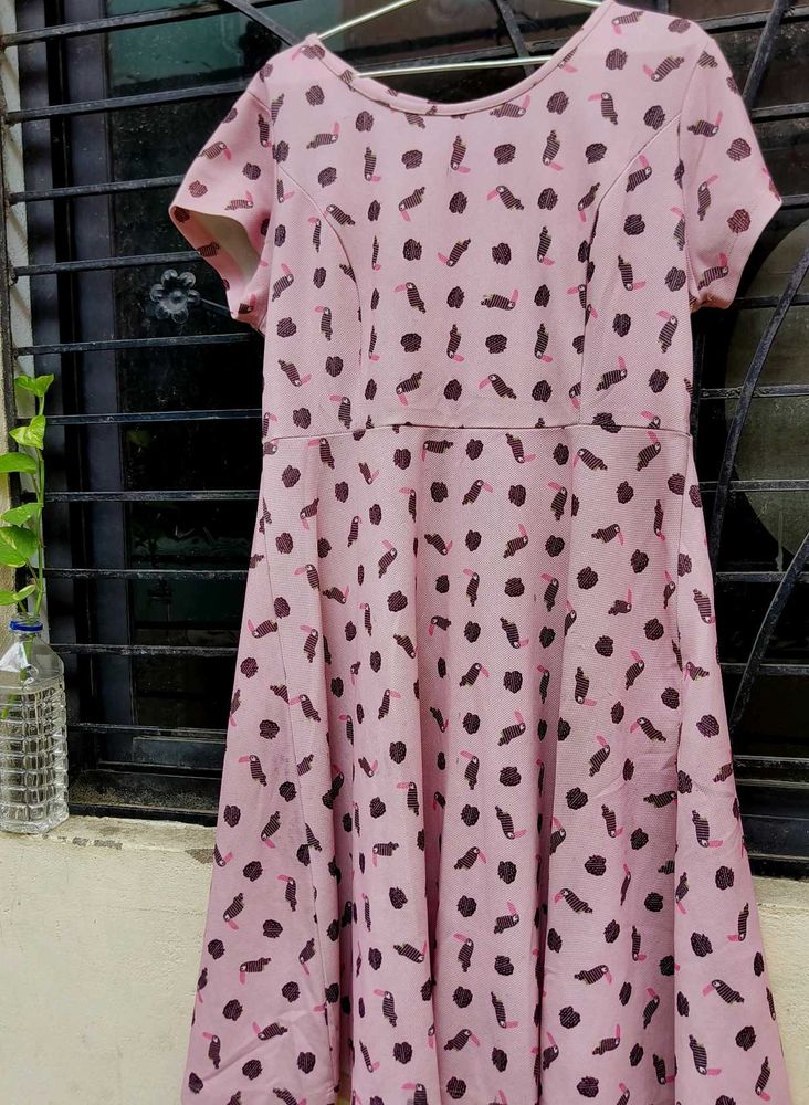 Pink Toucan Print Fit &amp; Flare Dress