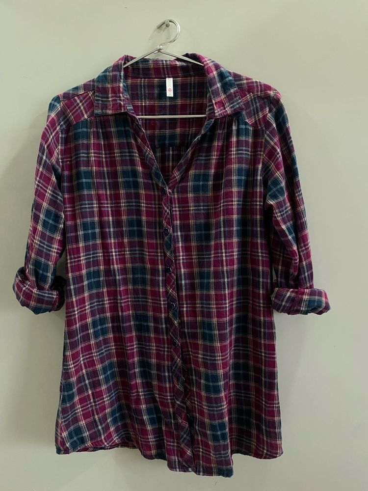 Oversized Plaid Button-Down Shirt