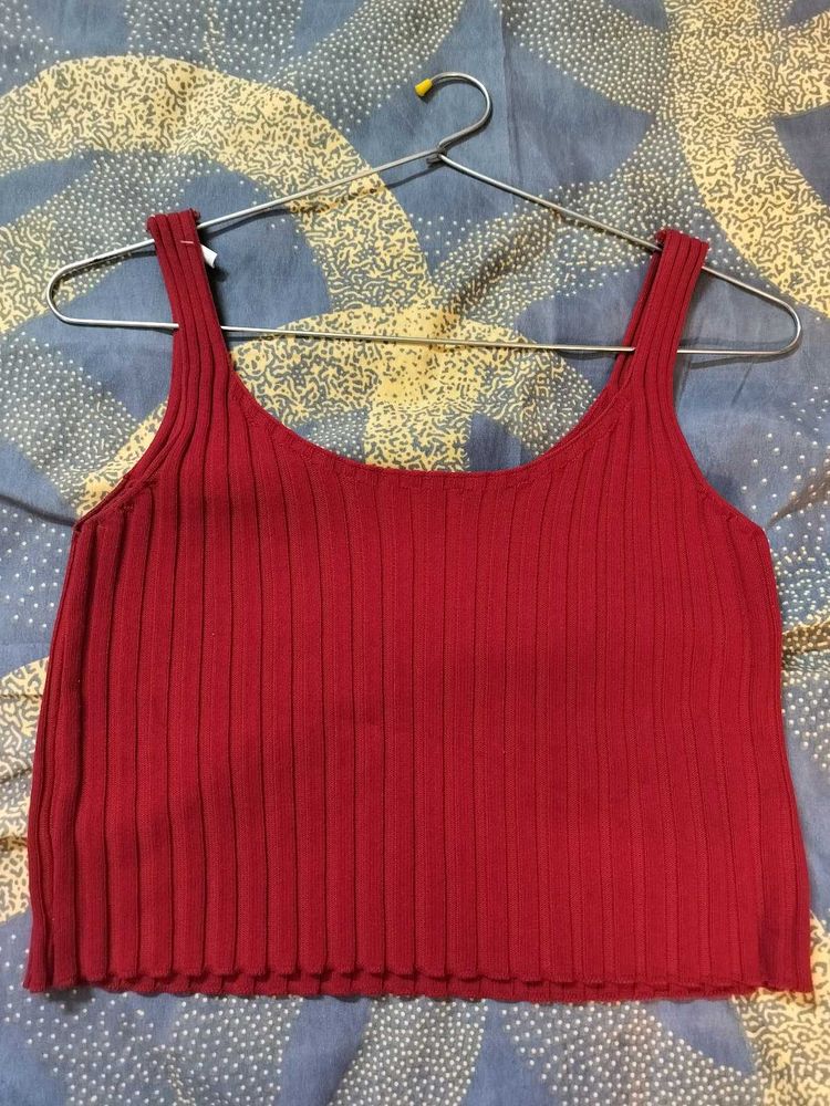 Red Ribbed Tank Top