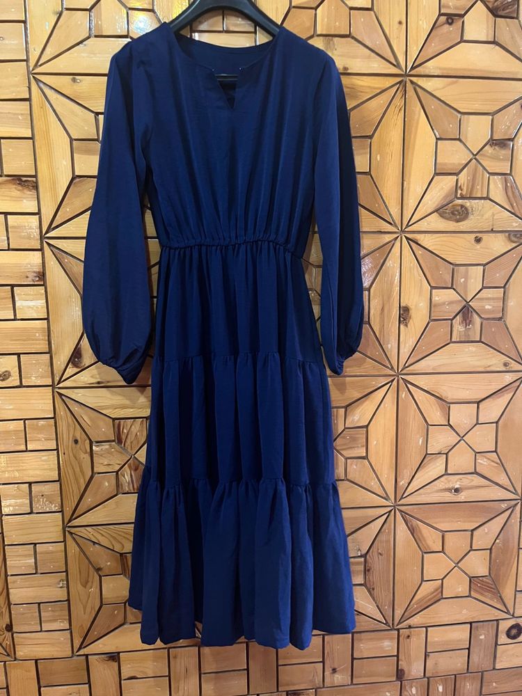 Navy Blue Tiered Midi Dress