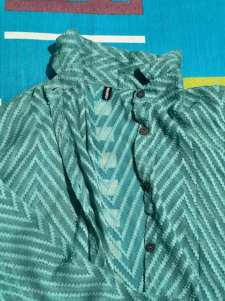 Mango Basic Turquoise Patterned Top