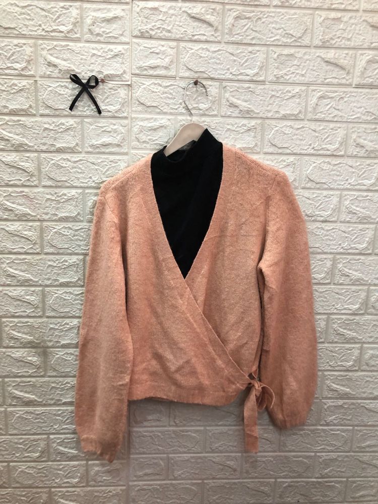 Peach Wrap wool sweater🕷️🕸️‼️
