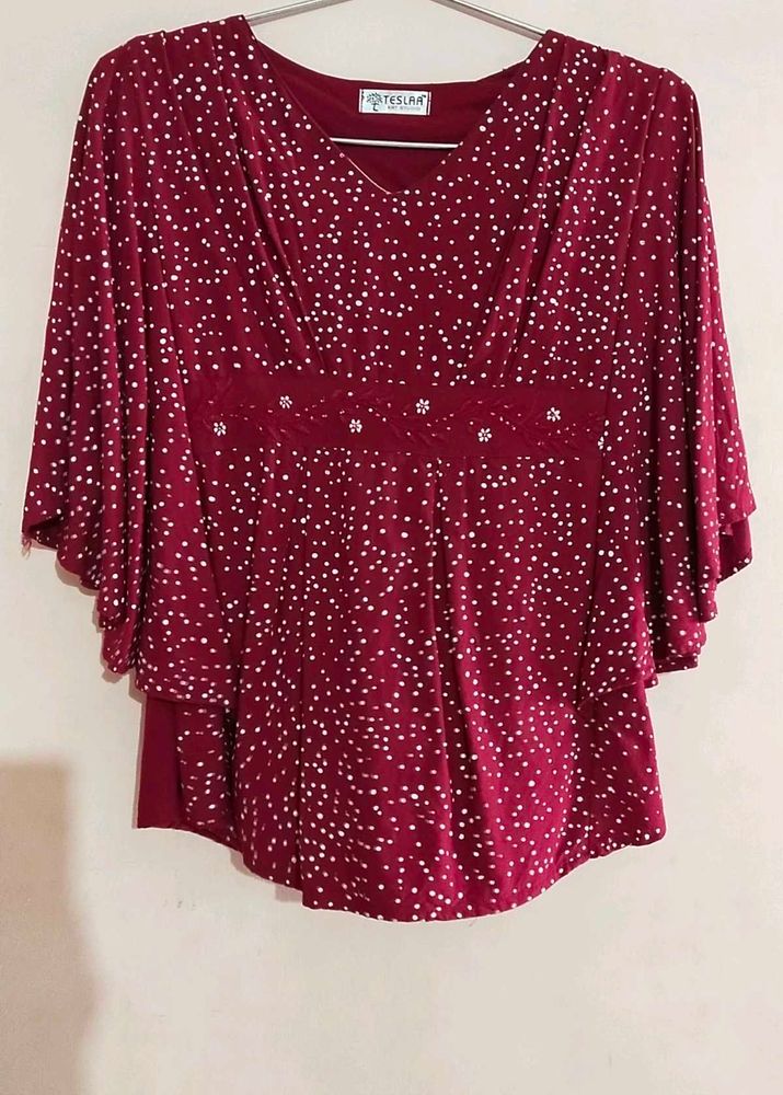 Maroon Polka Dot Blouse
