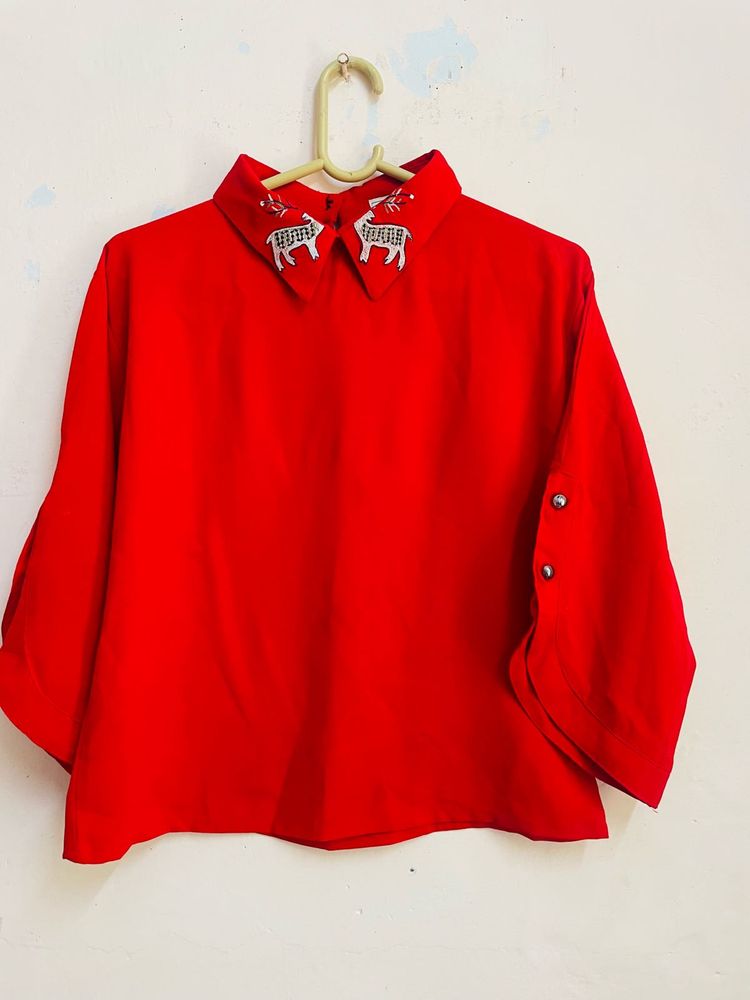 Deer Collar Red Top
