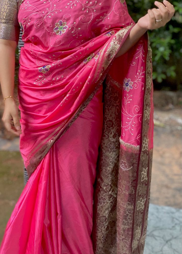 Elegant Pink Embroidered Saree
