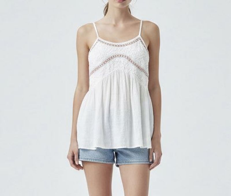 White Embroidered Cami Top