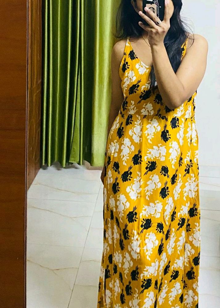 Beautiful Yellow Printed Long Dress..size -L